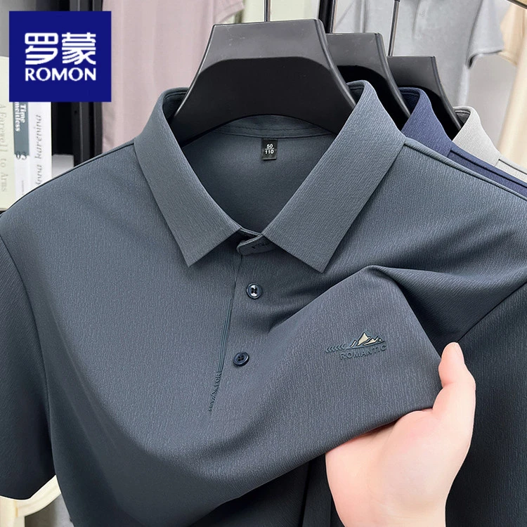 罗蒙夏季爆款凉感面料短袖POLO衫宽松冰丝舒适纯色商务休闲薄短袖
