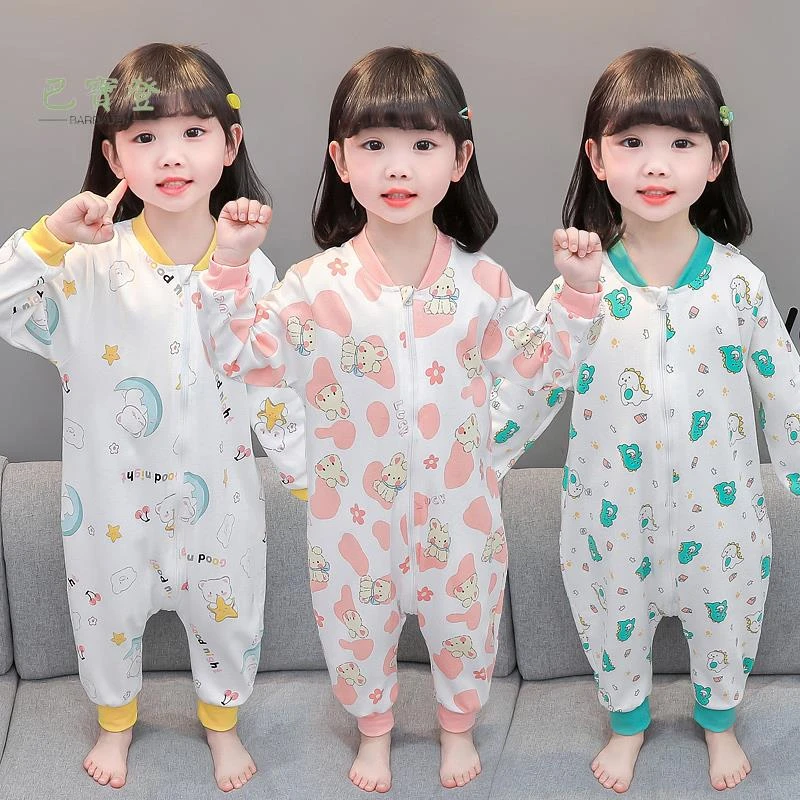 儿童连体睡衣春秋薄款男孩女童宝宝睡袋婴儿纯棉家居服春夏空调服