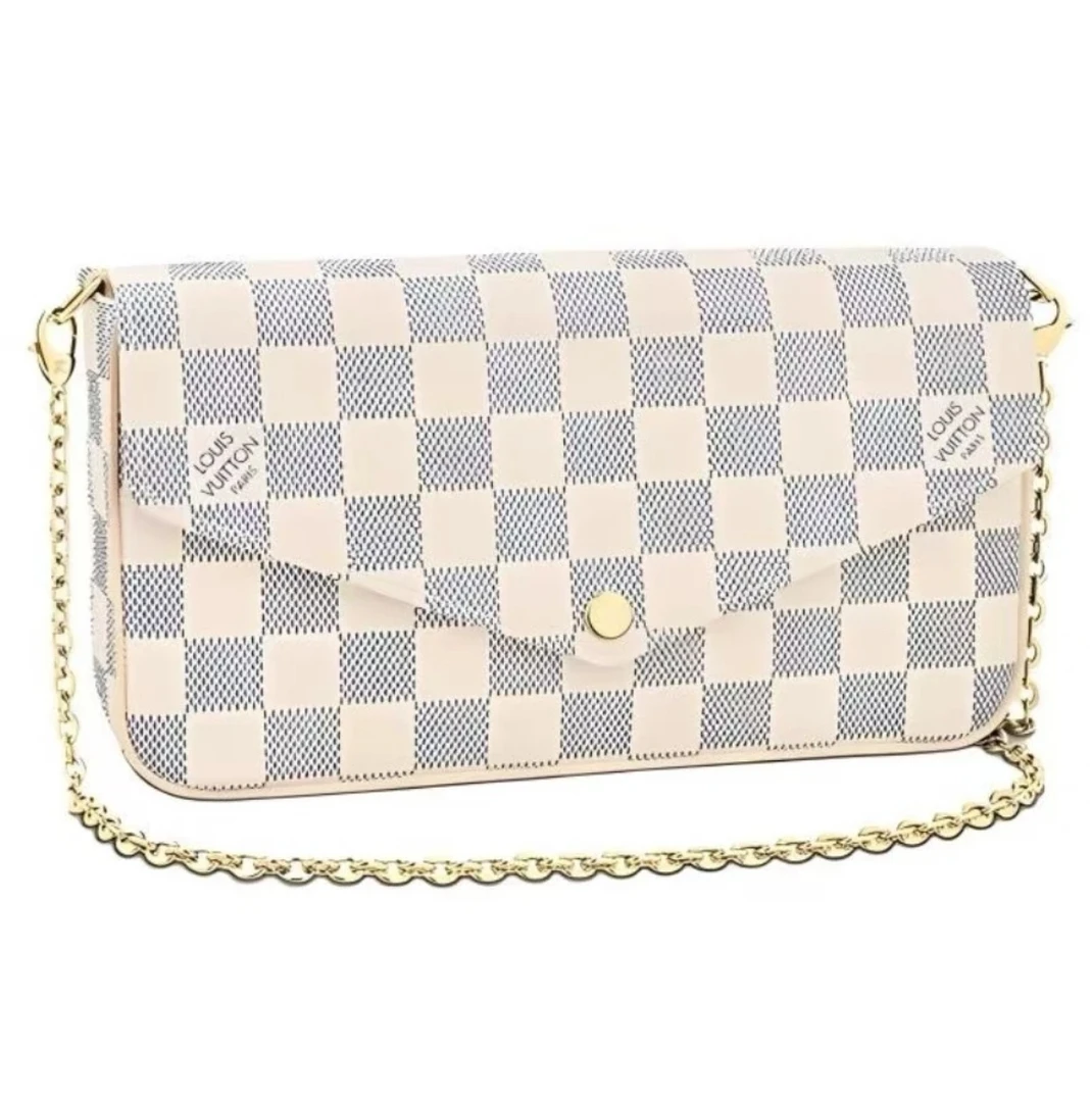 99新 LouisVuitton/路易威登 lv白棋盘格三合一链条包