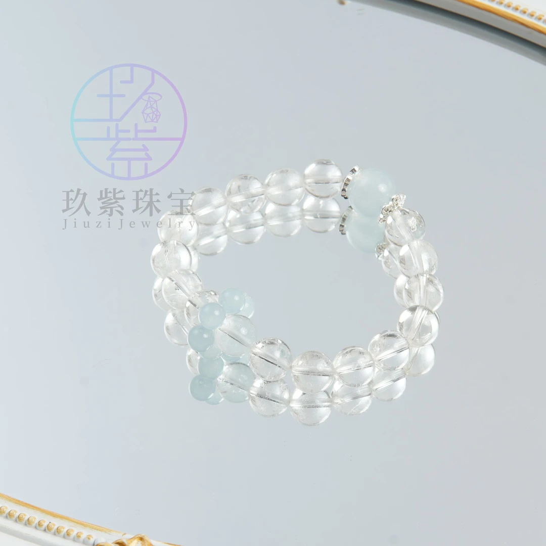 【天空之境】稳定情绪 天然白水晶海蓝宝时尚百搭女款精致手串
