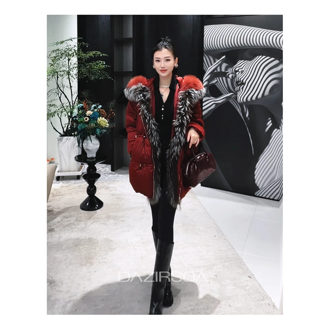 “雅致奢美”高奢贵气拼接狐狸毛洋气连帽羽绒服外套 AC027