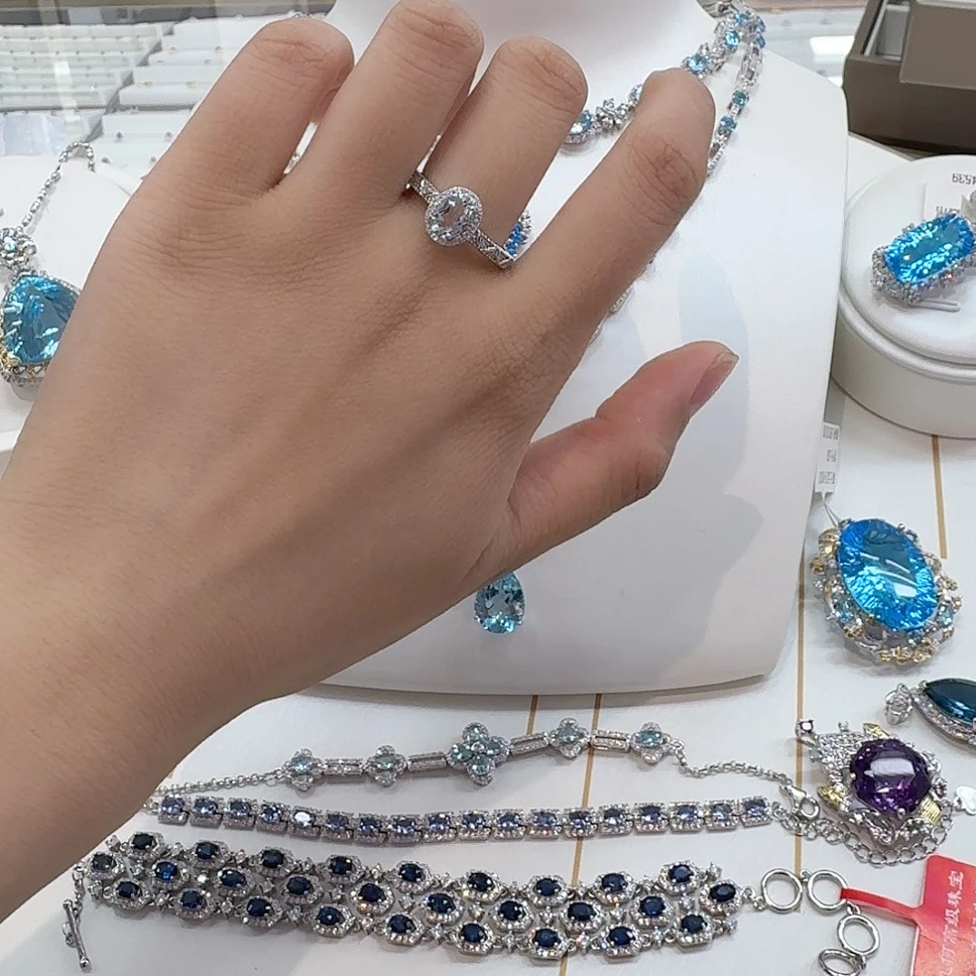 海蓝宝石戒圈银S925镶嵌 —4