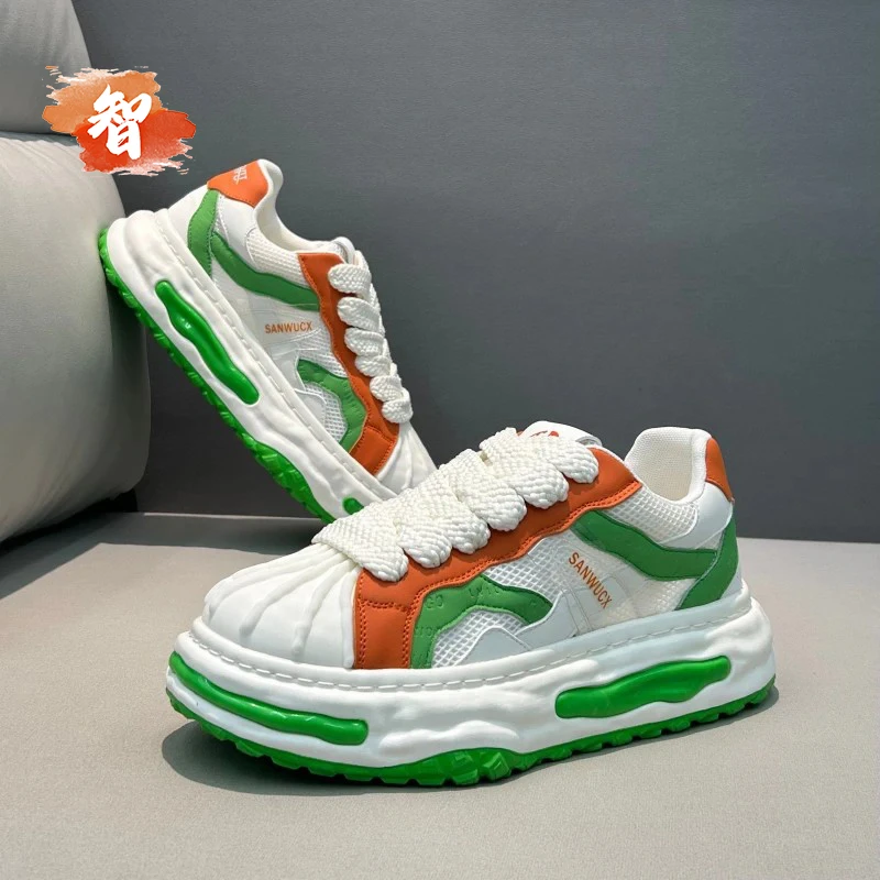 智冶男鞋2025夏季新款网面透气潮流运动厚底增高时尚百搭休闲板鞋