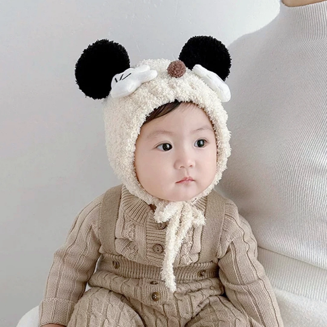 秋冬款米奇帽子卡通可爱耳朵多巴胺保暖可爱婴幼儿男女宝宝护耳帽