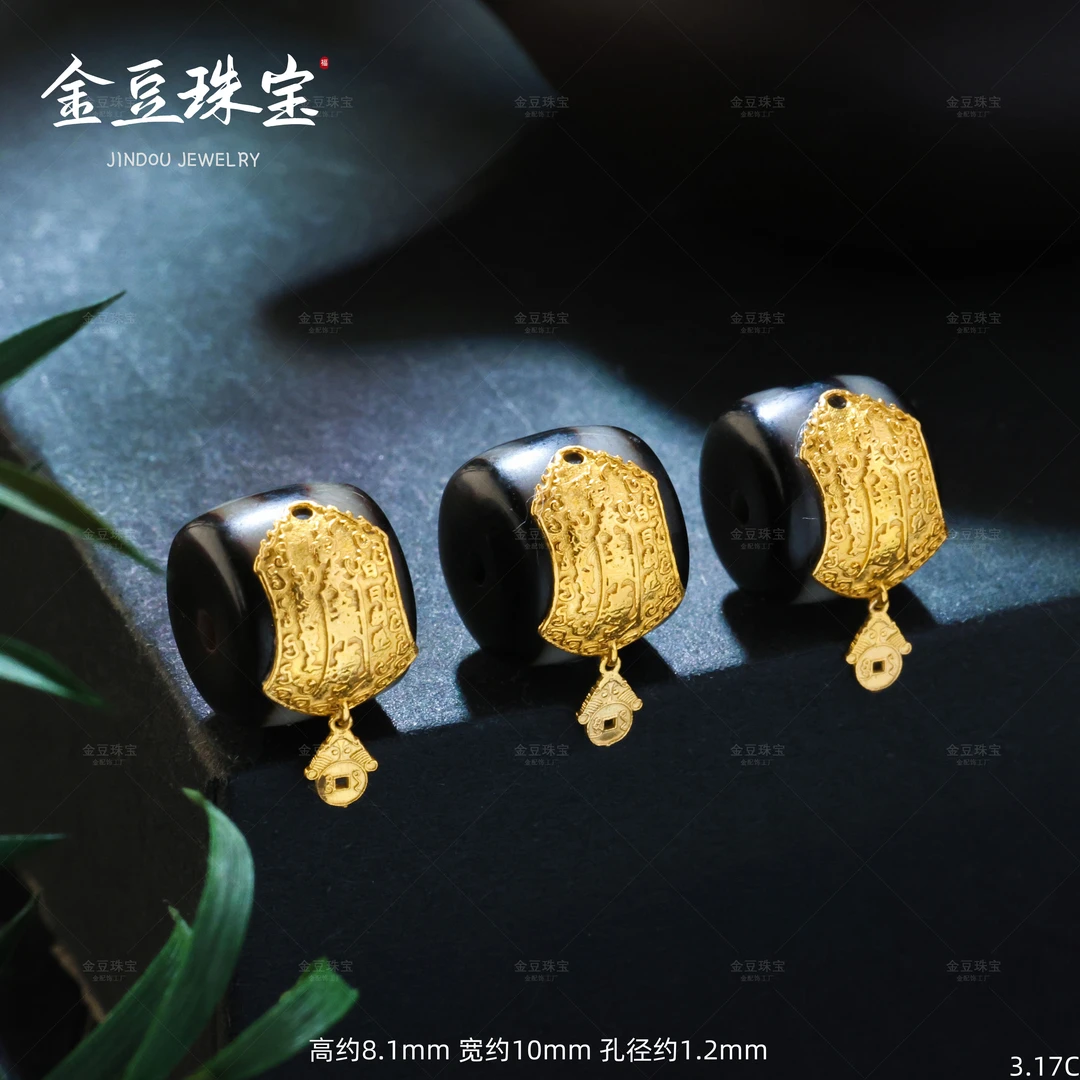 【金豆珠宝】18K金招财进宝开财库坛城三眼玛瑙隔珠自带滴溜吞金兽C
