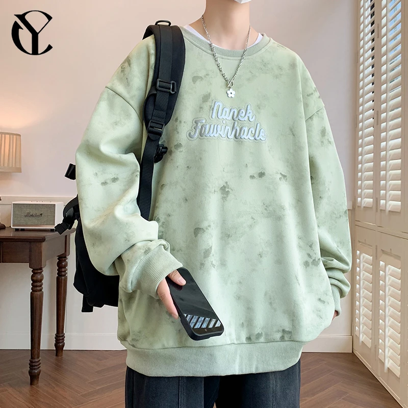 韩版印花喷墨设计圆领大码卫衣男装时尚潮流百搭休闲透气长袖卫衣