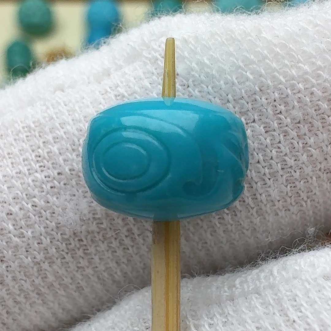 绿松石未镶嵌博古鼓珠9.5