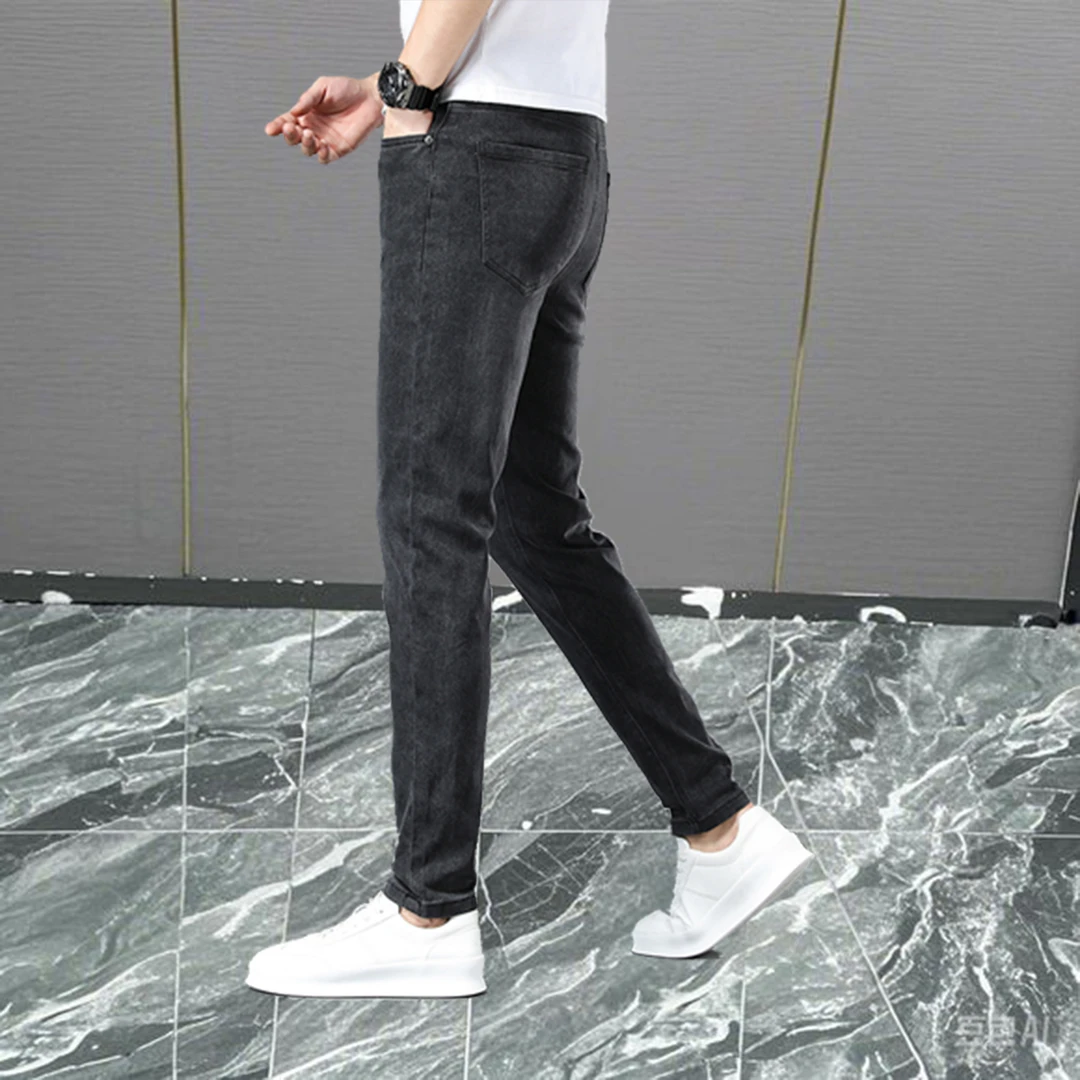 轻奢新款欧货高档时尚休闲男士修身百搭深灰牛仔裤男裤子男款秋冬