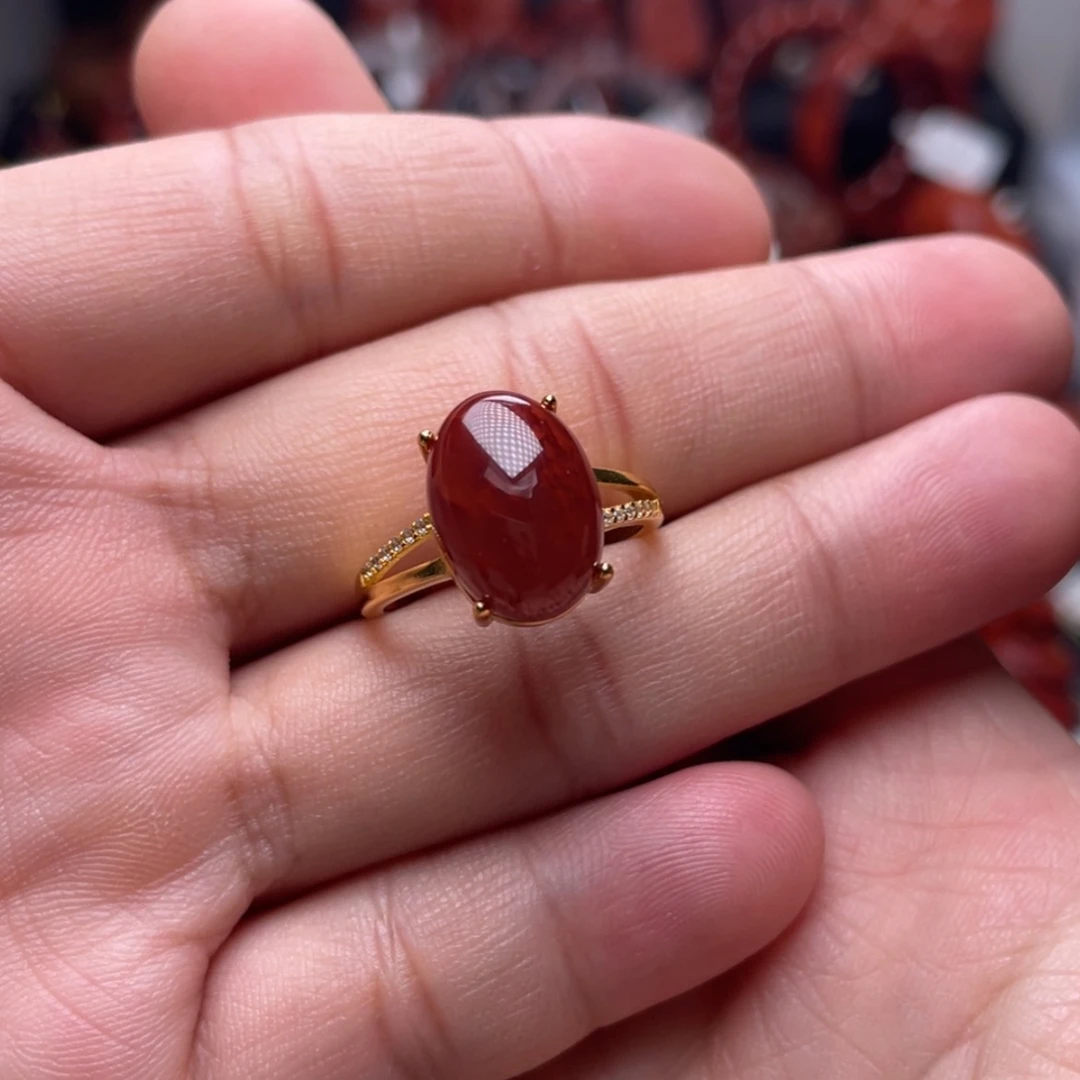 【闪购商品】银S925镶嵌蛋面戒指南红玛瑙