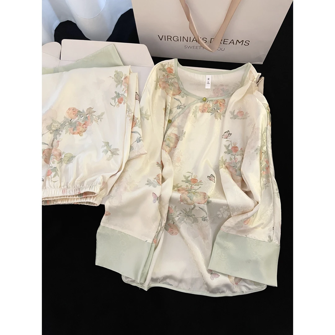 新中式甜美国风少女提花睡衣女夏季新款轻奢风家显瘦居服两件套