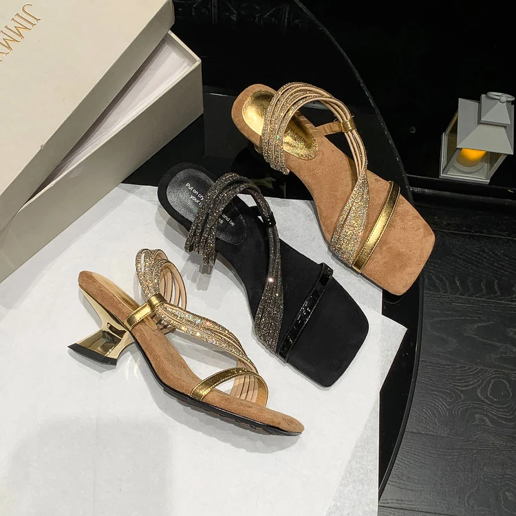 轻奢鞋子夏季百搭时尚仙女风法式网红外穿凉拖鞋女 粗跟中跟增高