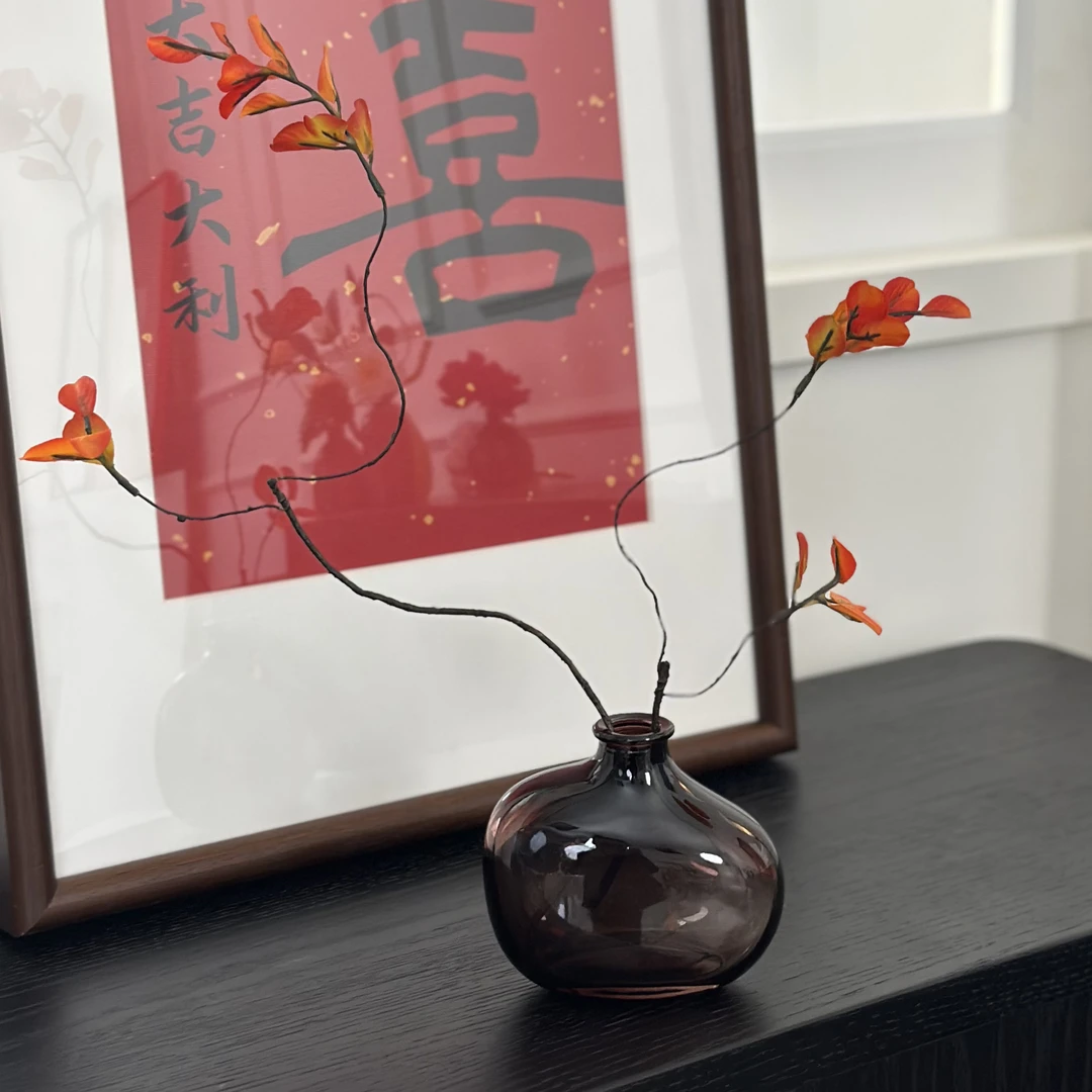 仿真花树枝红枫叶假花树叶子发财叶室内家居客厅枫叶假花北欧摆设