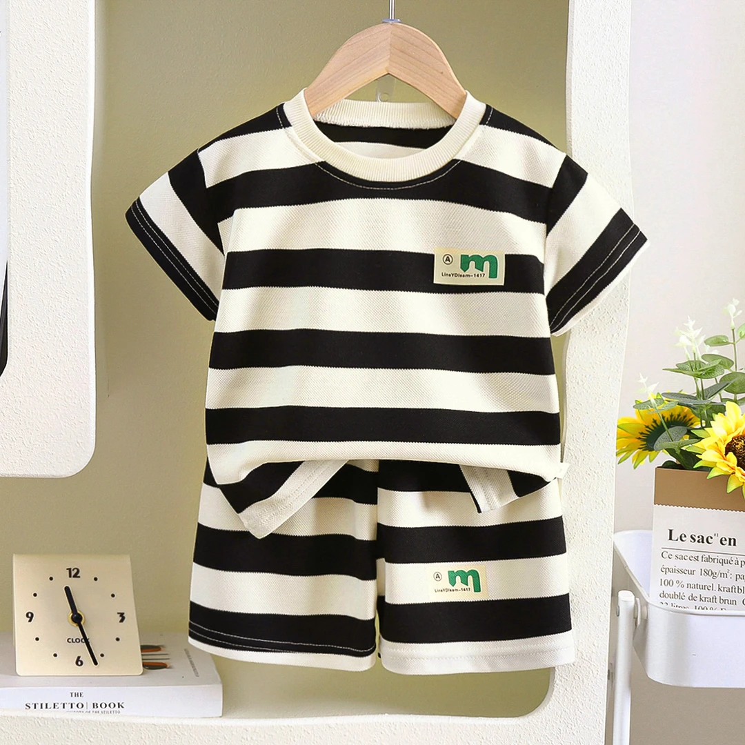 ☆福利新款☆夏季儿童短袖短裤条纹套装柔软舒适时尚简约韩范套装