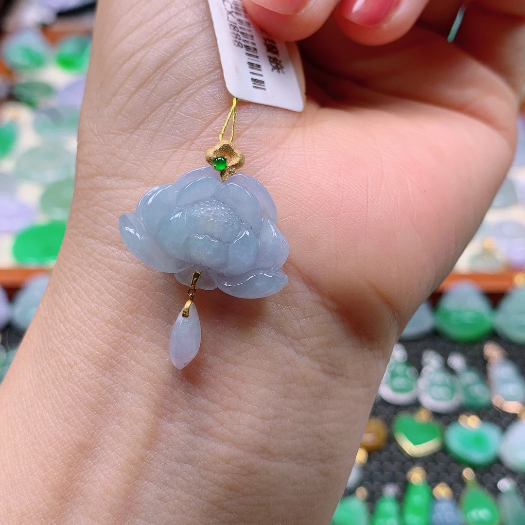 缅甸天然A货翡翠，紫罗兰莲花 编号13/615尺寸15.4-23.8-6.5