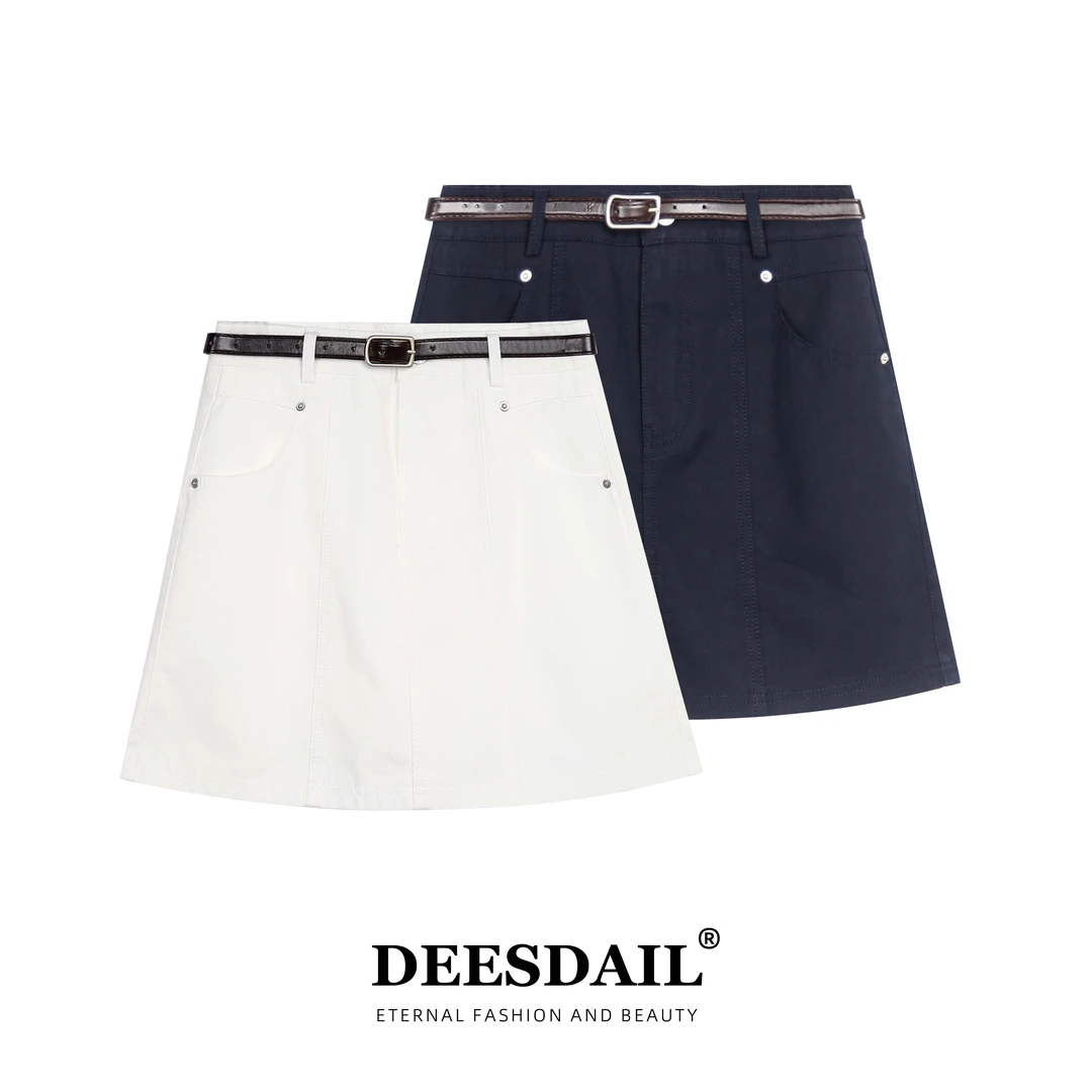 DEESDAIL腰带牛仔口袋裙裤百搭显瘦时尚高腰裙子夏季小众女装Q099