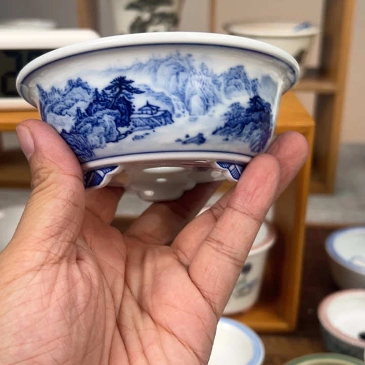爆***完手工青花山水浅盆