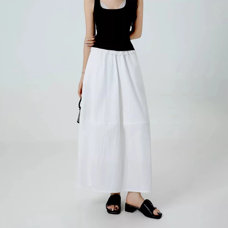 白色高腰显瘦大码半身裙女夏季薄款梨形身材松紧腰垂感百搭花苞裙