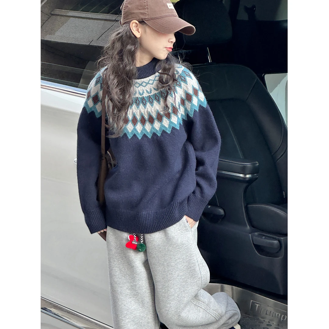 K30448费尔岛女童加厚毛衣儿童打底衫秋冬装新款2025针织保暖上衣