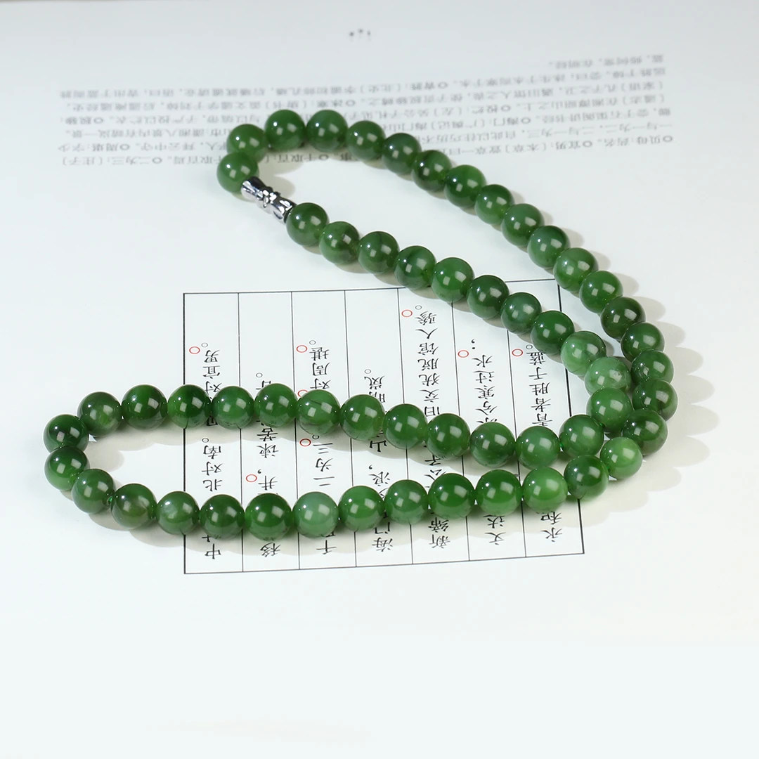 【新疆源产地发货】天然和田玉碧玉项链7-8圆珠经典大气女XJ075