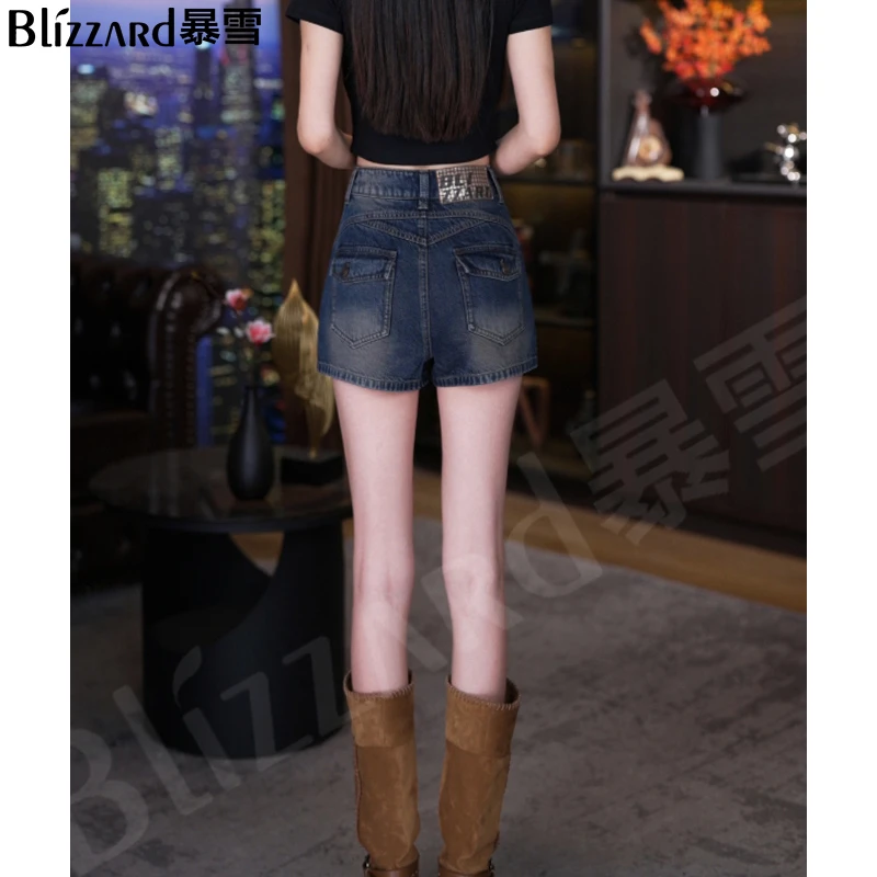 【暗香茶蓝】超模同款 复古高腰牛仔短裤女2025夏季直筒辣妹a字阔腿
