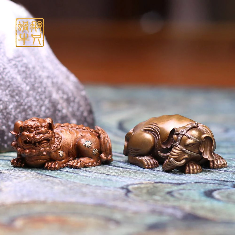 那只蜗牛 5#青狮5#六牙白象黄铜居家玄关办公室书房摆件国风礼品