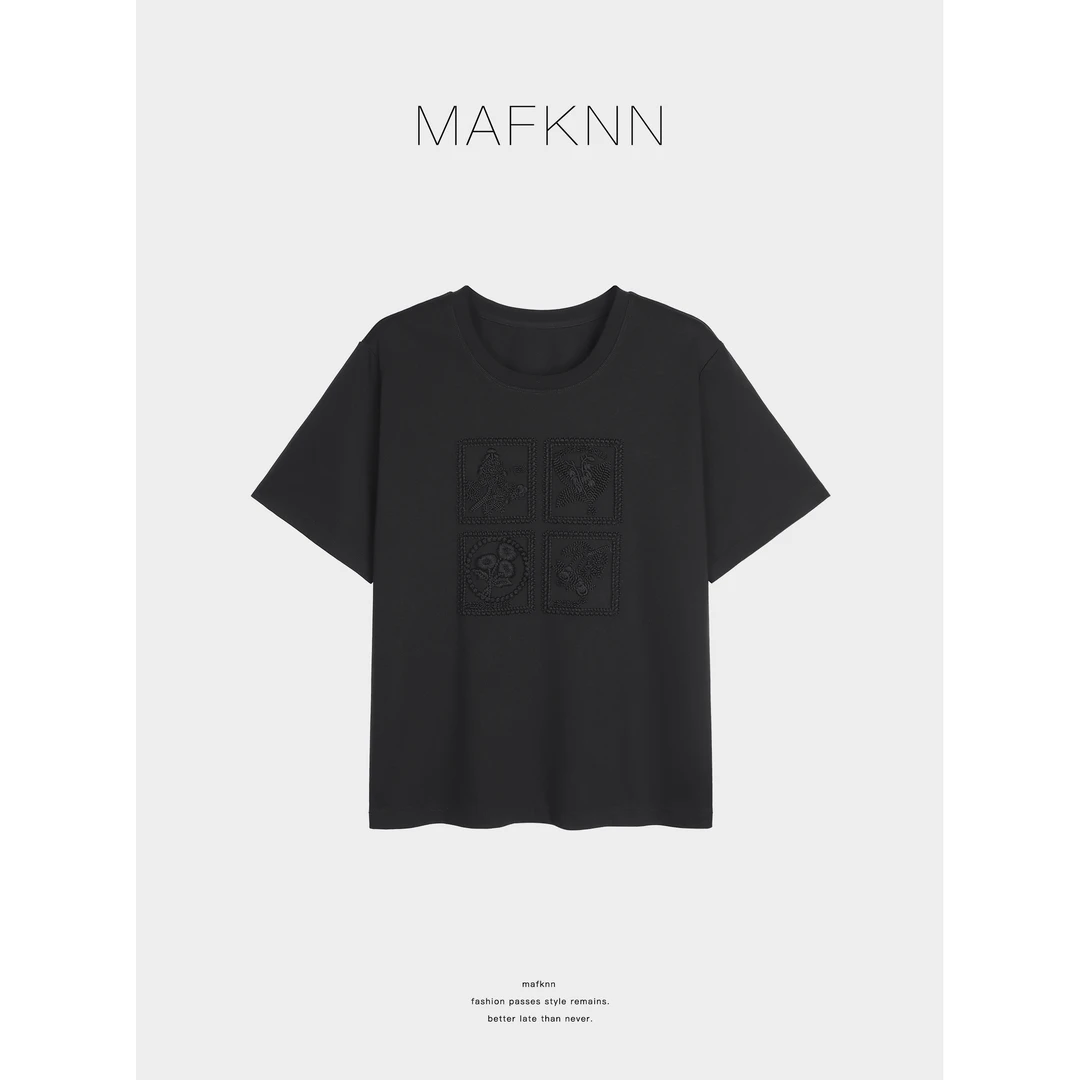 MAFKNN/玛肯时尚休闲简约纯色百搭圆领时尚T恤MK12991