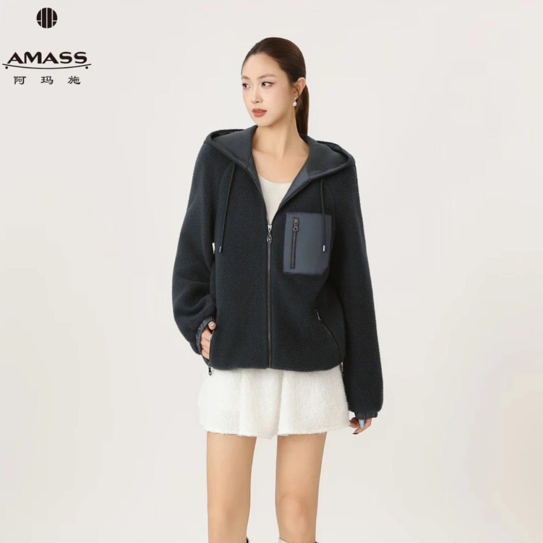 AMASS/阿玛施秋冬新款双面穿搭宽松休闲百搭毛绒连帽厚外套540086