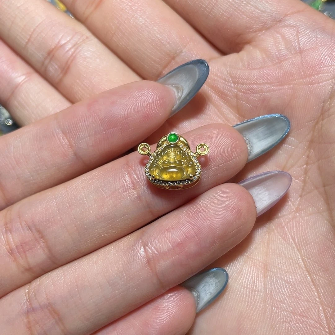 翡翠18K金镶嵌吊坠(不含链)