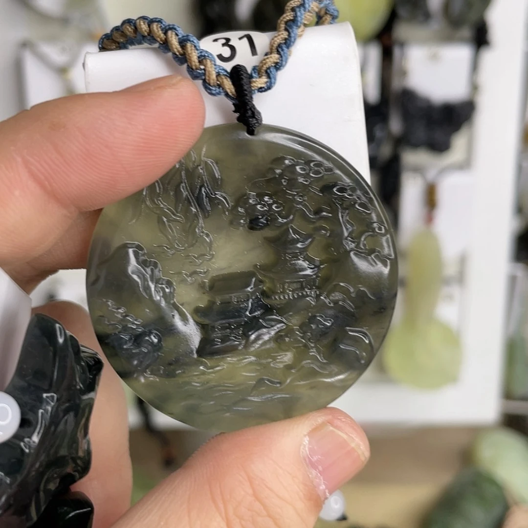 【闪购商品】岫玉颈饰未镶嵌深***绝山水