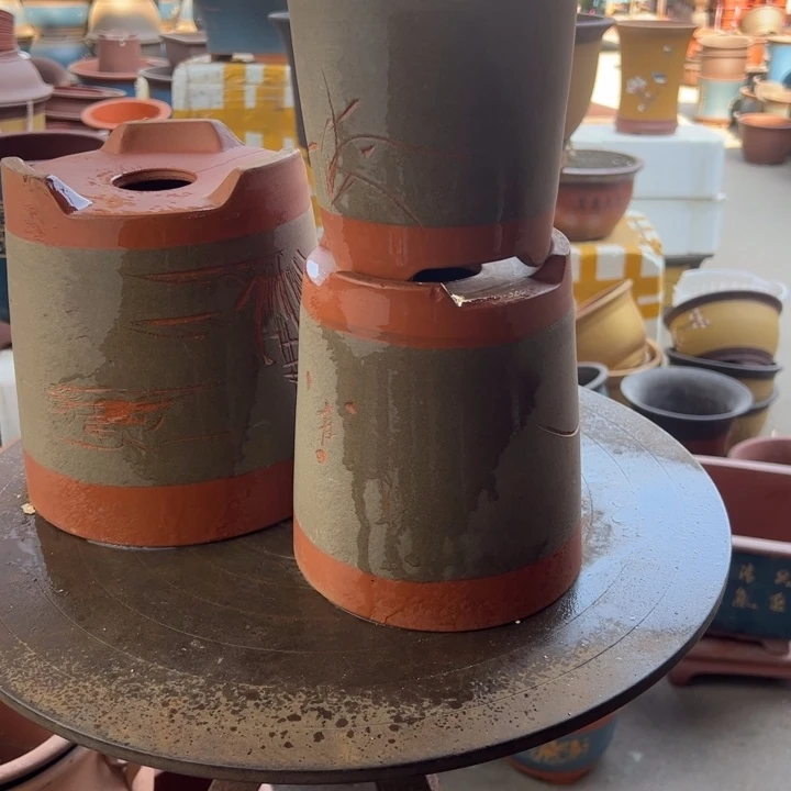 紫砂灰色大笔筒红 口径大19×20中16×18小13×17