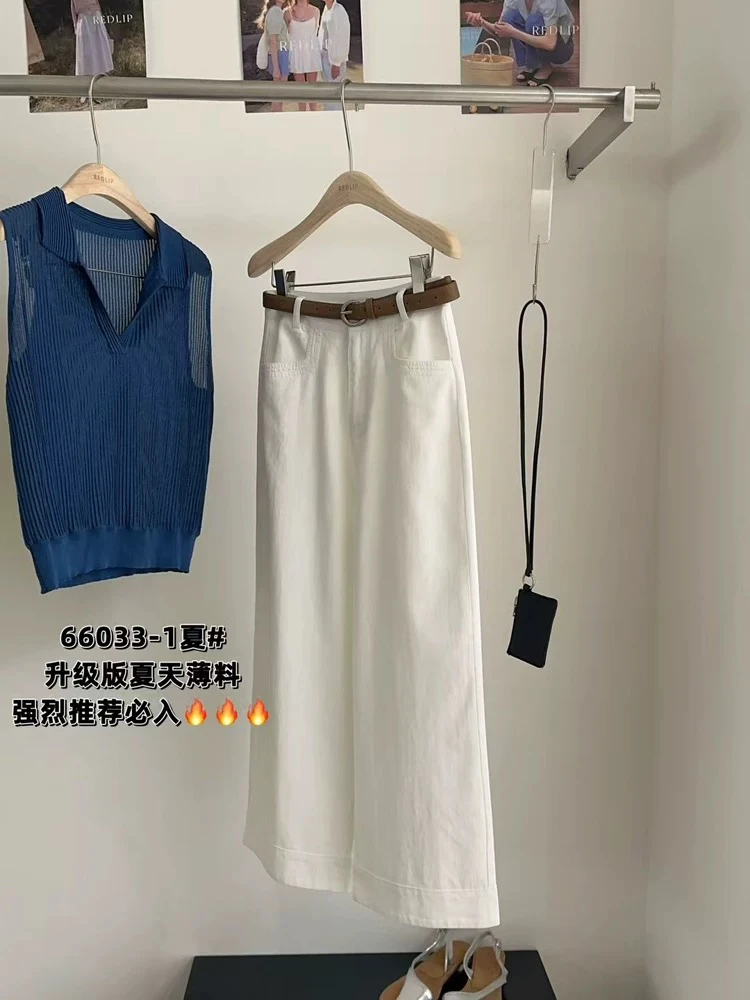 夏季薄款高腰宽松阔腿九分直筒裤66033