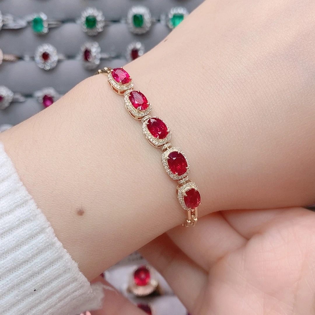 红宝石手链18K金镶嵌