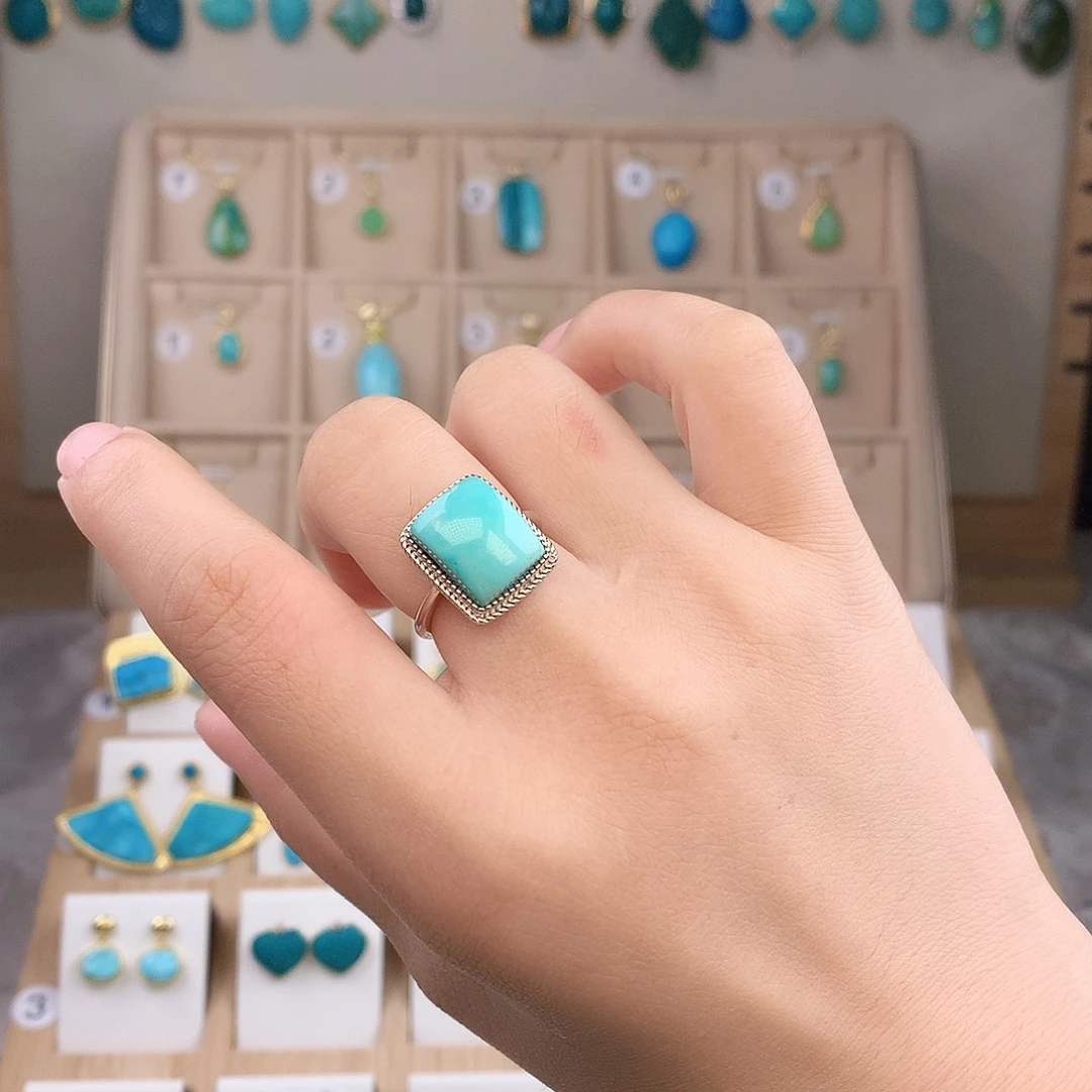 绿松石银S925镶嵌戒指