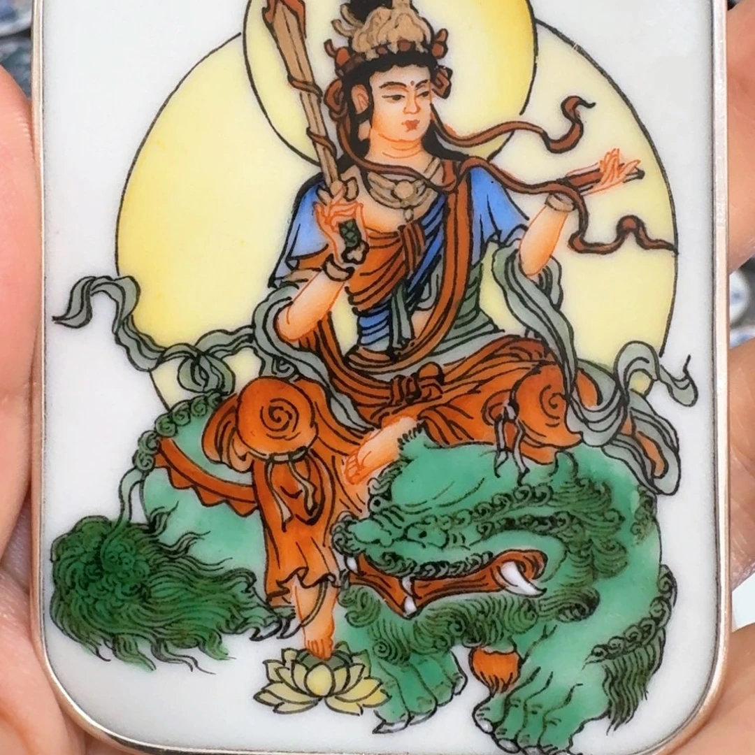 自***作瓷片粉彩文殊菩萨