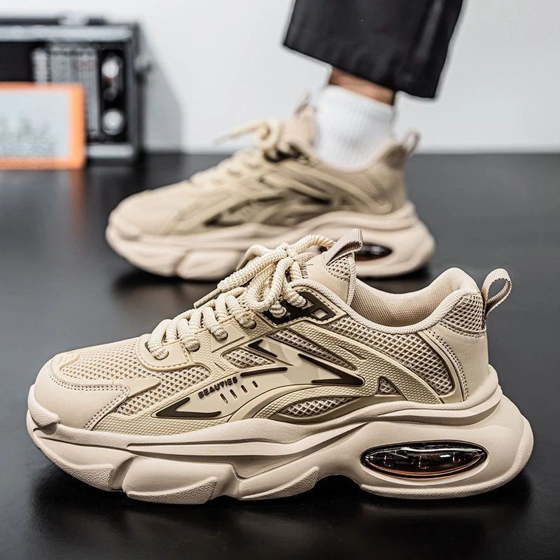 夏季透气男鞋2025新款网面网鞋运动休闲初中学生厚底老爹潮鞋子