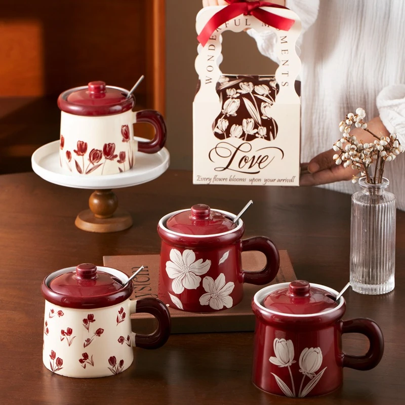 高颜值杯子礼盒装带勺带盖陶瓷咖啡杯情侣杯情人节礼物礼品对杯