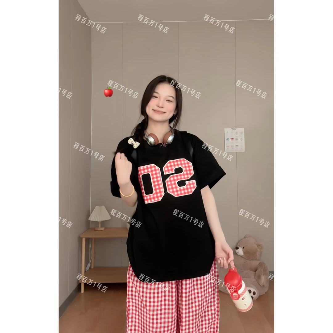 韩版设计感可爱趣味毛巾绣纯棉短袖2025款宽松百搭T恤#MJ082