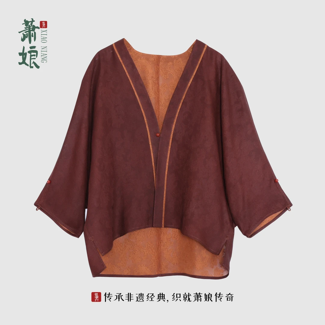 萧娘【采棠】三经绞罗红云纱新中式长袖短外套宽松国风女上衣5110