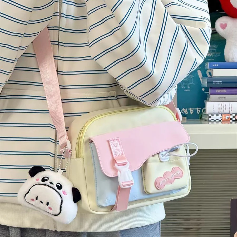 可爱多巴胺撞色小清新小包包女学生小众手机单肩包少女斜挎包TF