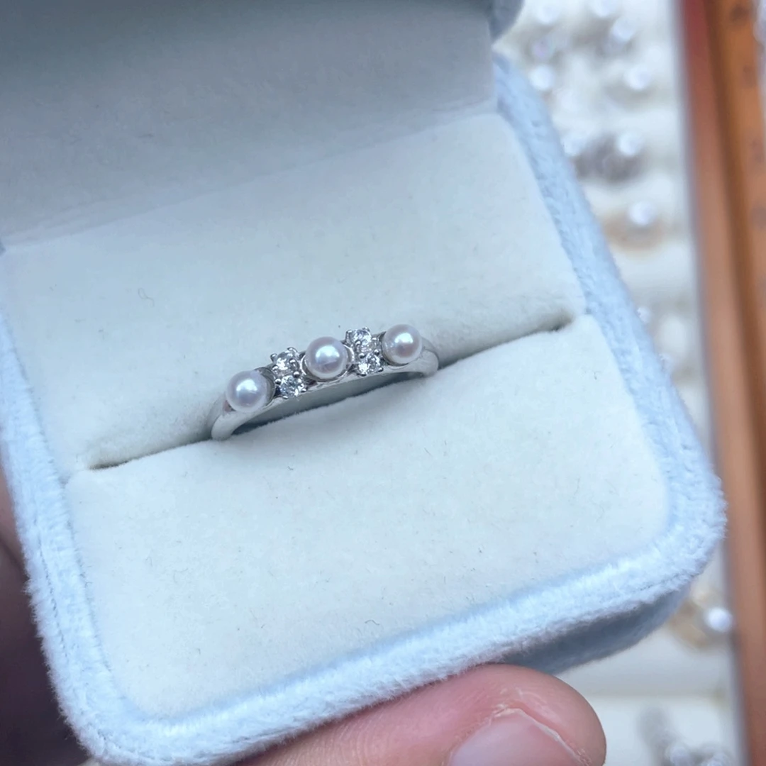 戒指银S925镶嵌淡水珍珠时尚戒指