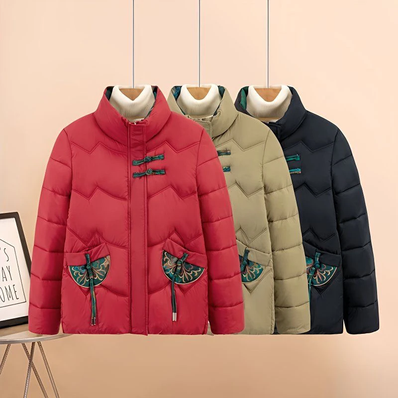 中年妈妈新中式立领加厚保暖宽松版棉服外套