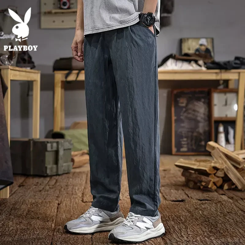 花花公子高端莱赛尔天丝薄款休闲裤男宽松直筒垂感阔腿裤春季百搭