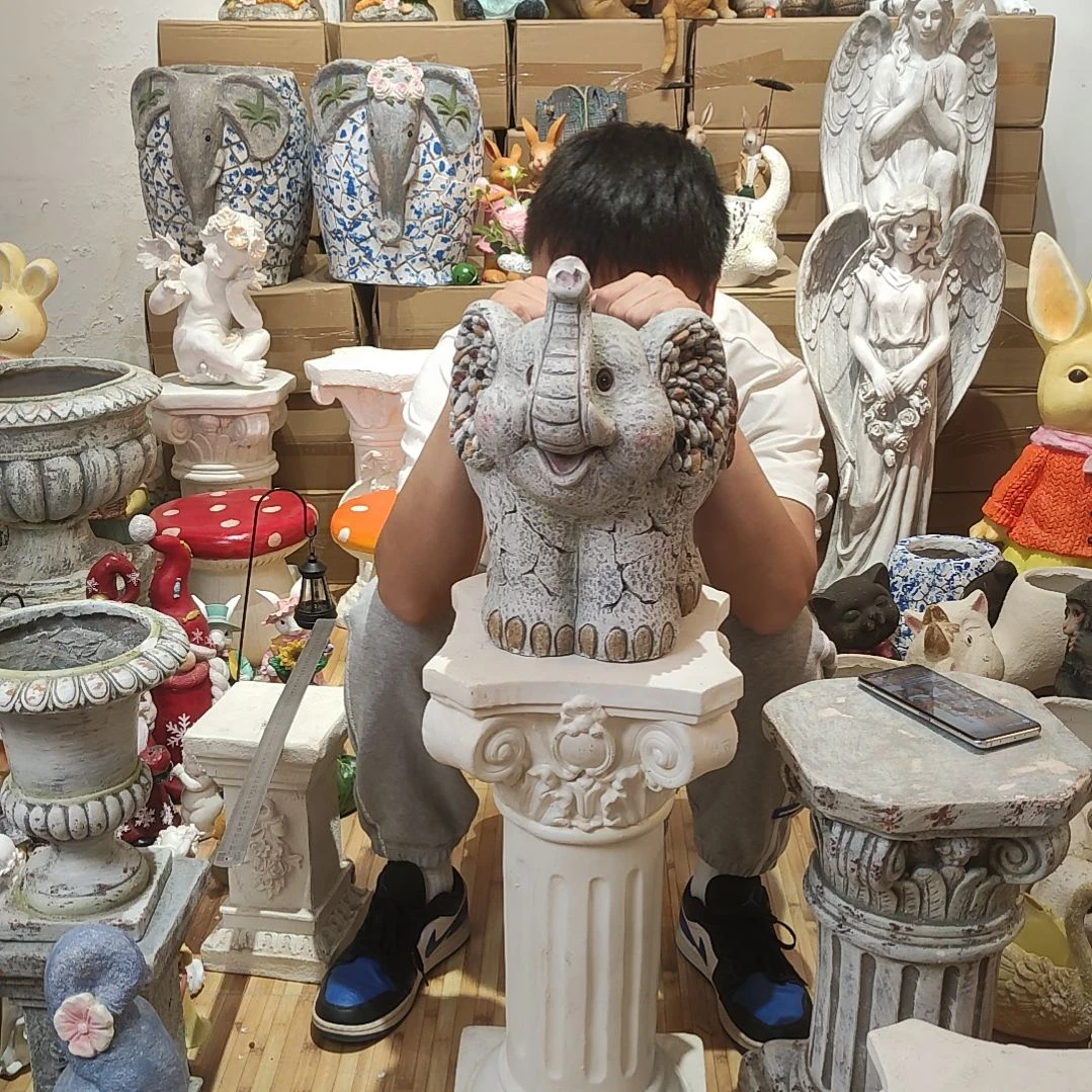 合成树脂灰色大象花盆摆件