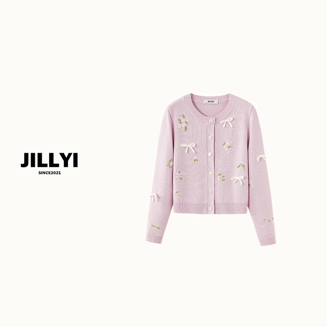 JILLYI南山店【香芋奶茶】浅紫色圆领小蝴蝶结绑带装饰小心机时尚针