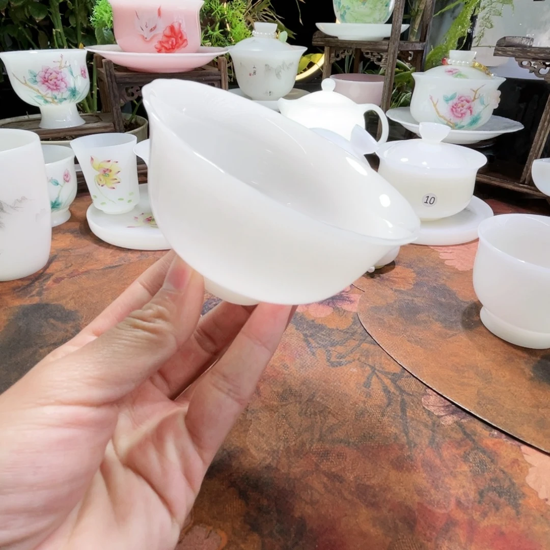 冰晶璞玉釉烧花口杯普洱杯120ml