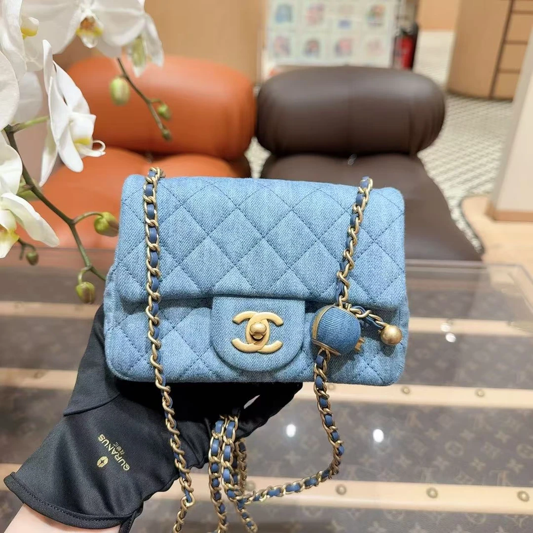 全新未使用 Chanel/香奈儿  牛仔金球方胖子 芯片款 单肩斜挎包