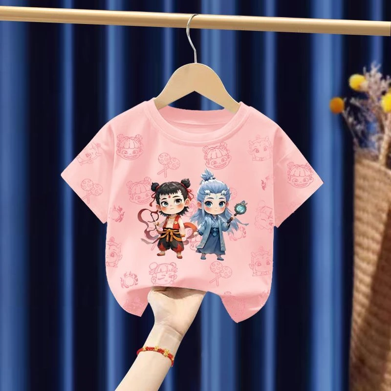 纯棉短袖T恤哪吒敖丙满印图案中大儿童宝宝夏季新款休闲百搭上衣