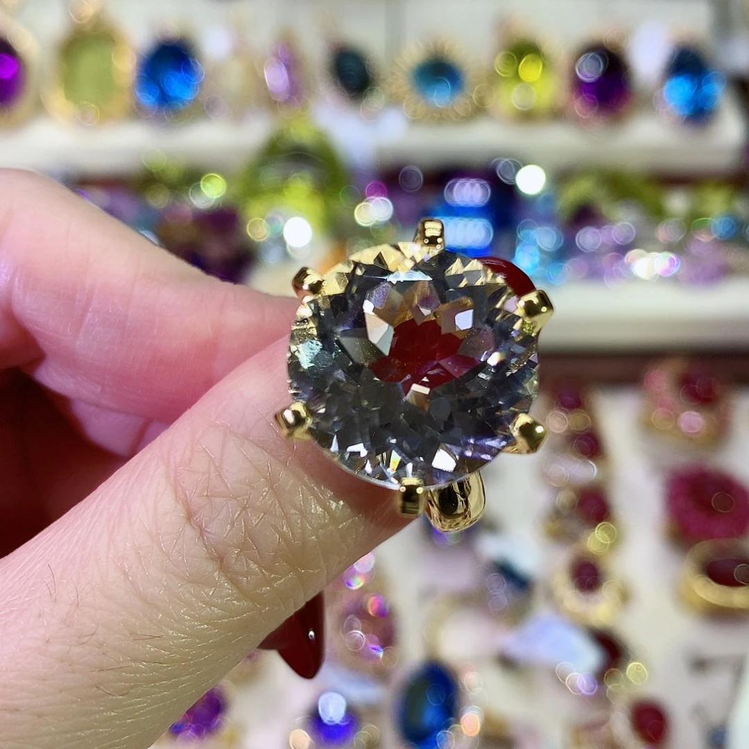 托帕石戒指银S925镀金镶嵌