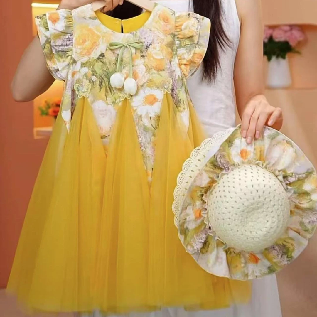 女童无袖夏装连衣裙宝宝儿童公主裙新款洋气公主2025小孩夏季亮花