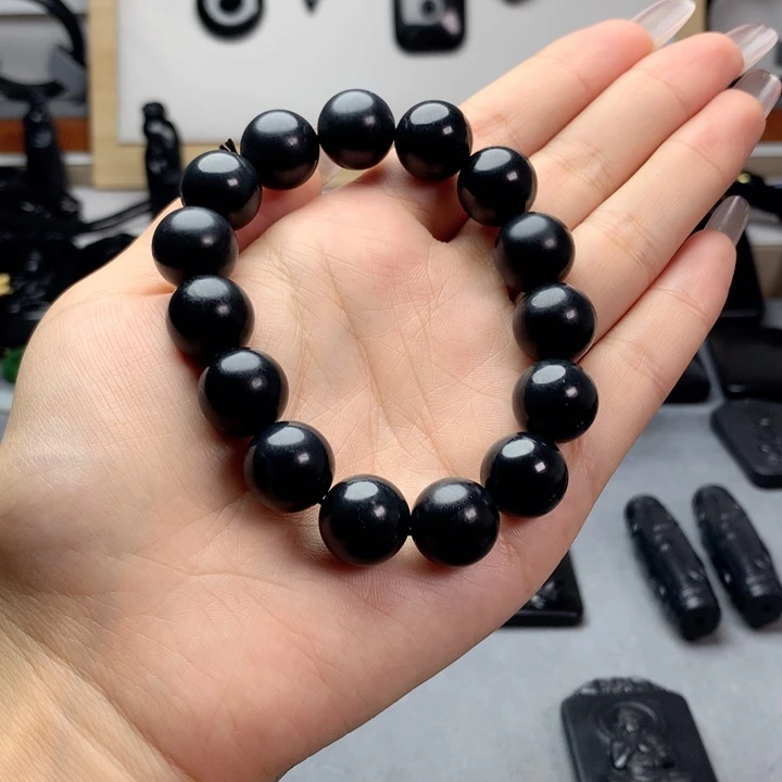 手串未镶嵌和田玉（墨玉）特价14mm